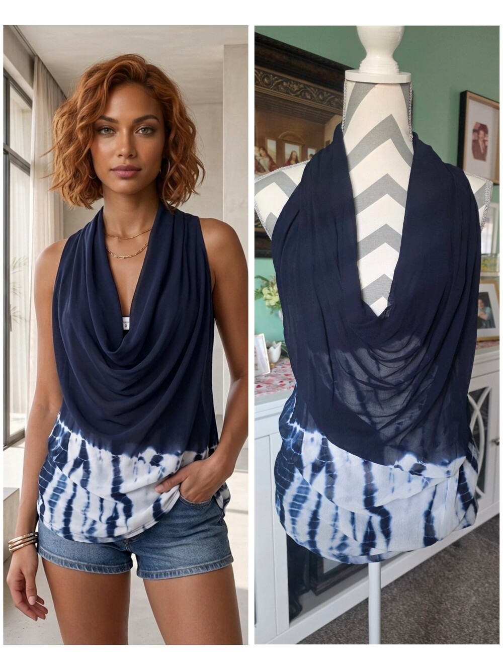 YFB Young Fabulous Broke Tie-Dye Shawl Collar Halter Tunic Top Shirt